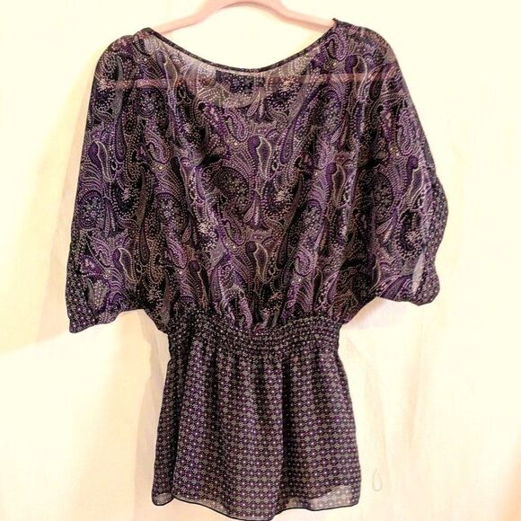 Max Azria Chiffon Dolman Sleeve Top L - Picture 1 of 5